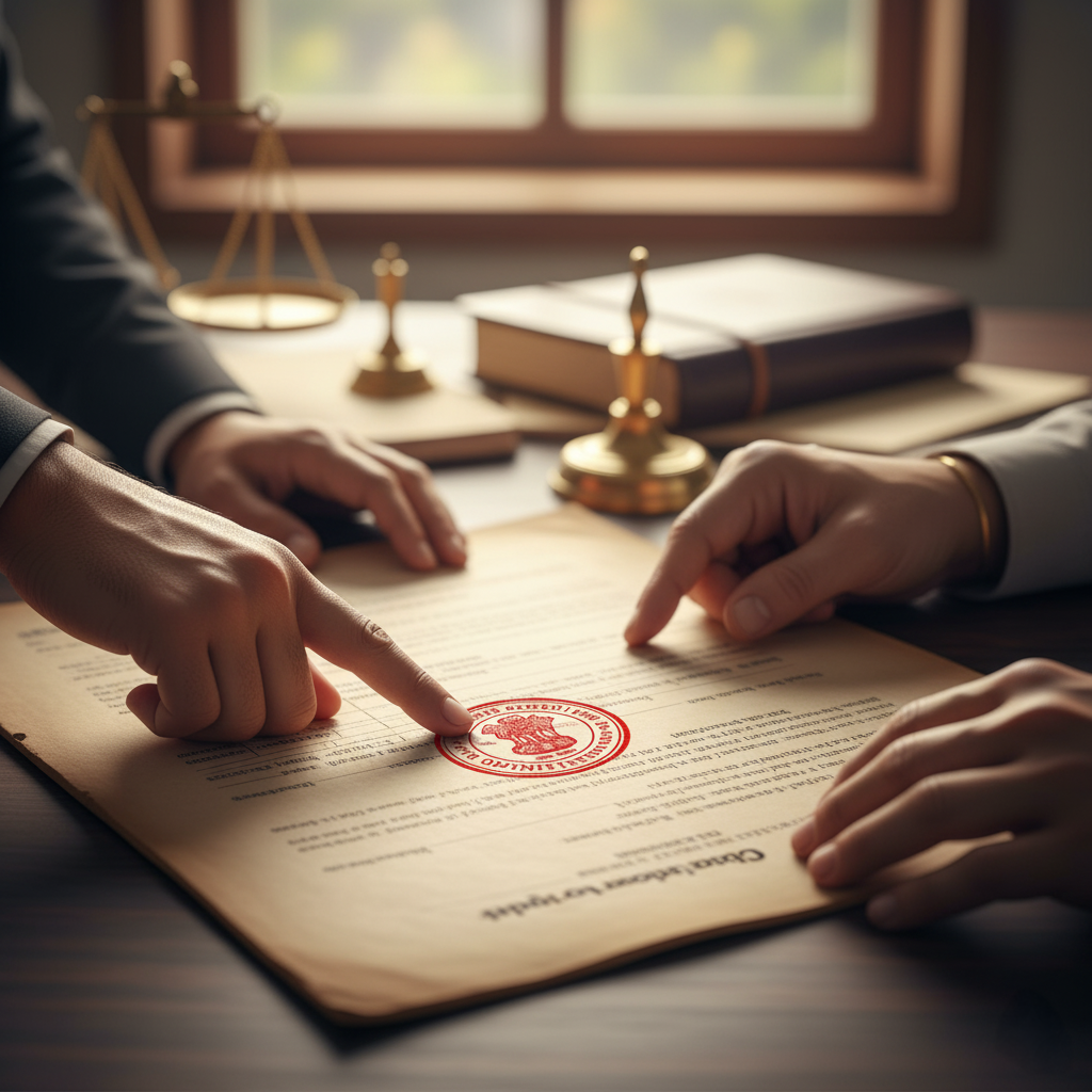 Close-up of a contract and seal for land transfer