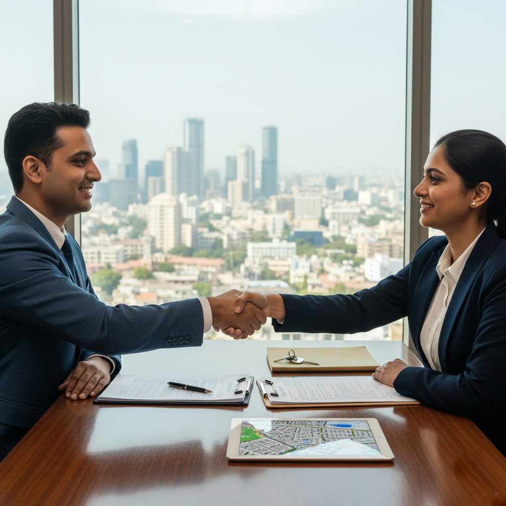 Two people shaking hands on a property deal