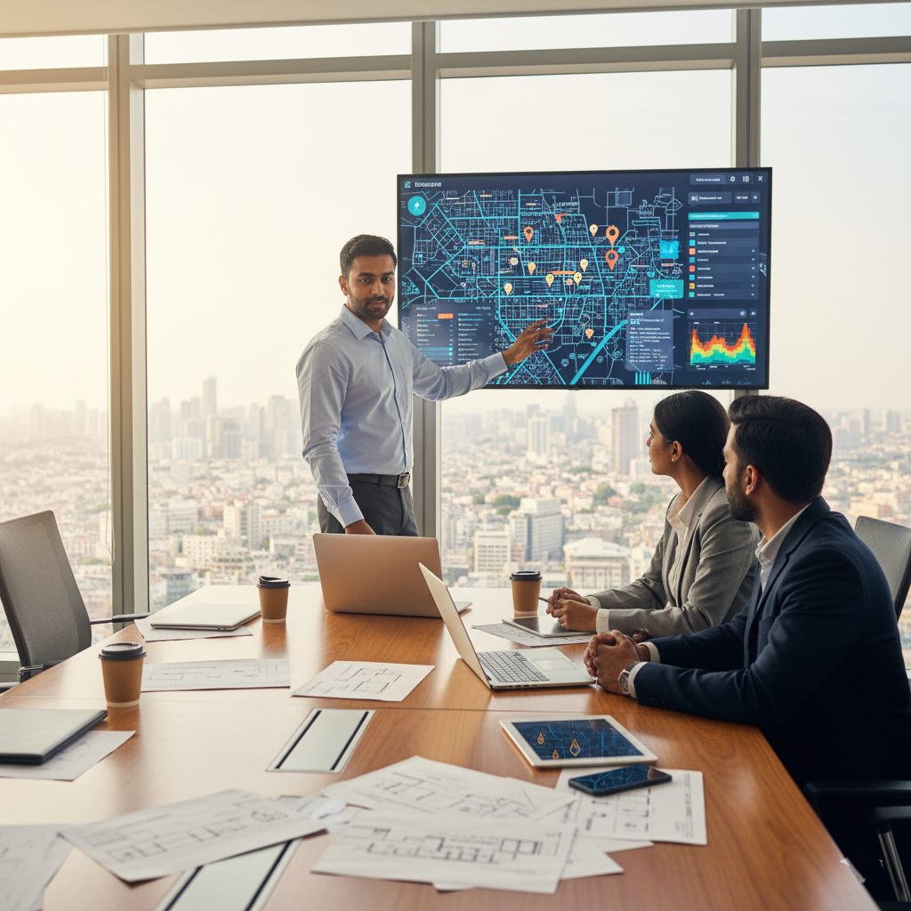 Team members working on real estate strategy