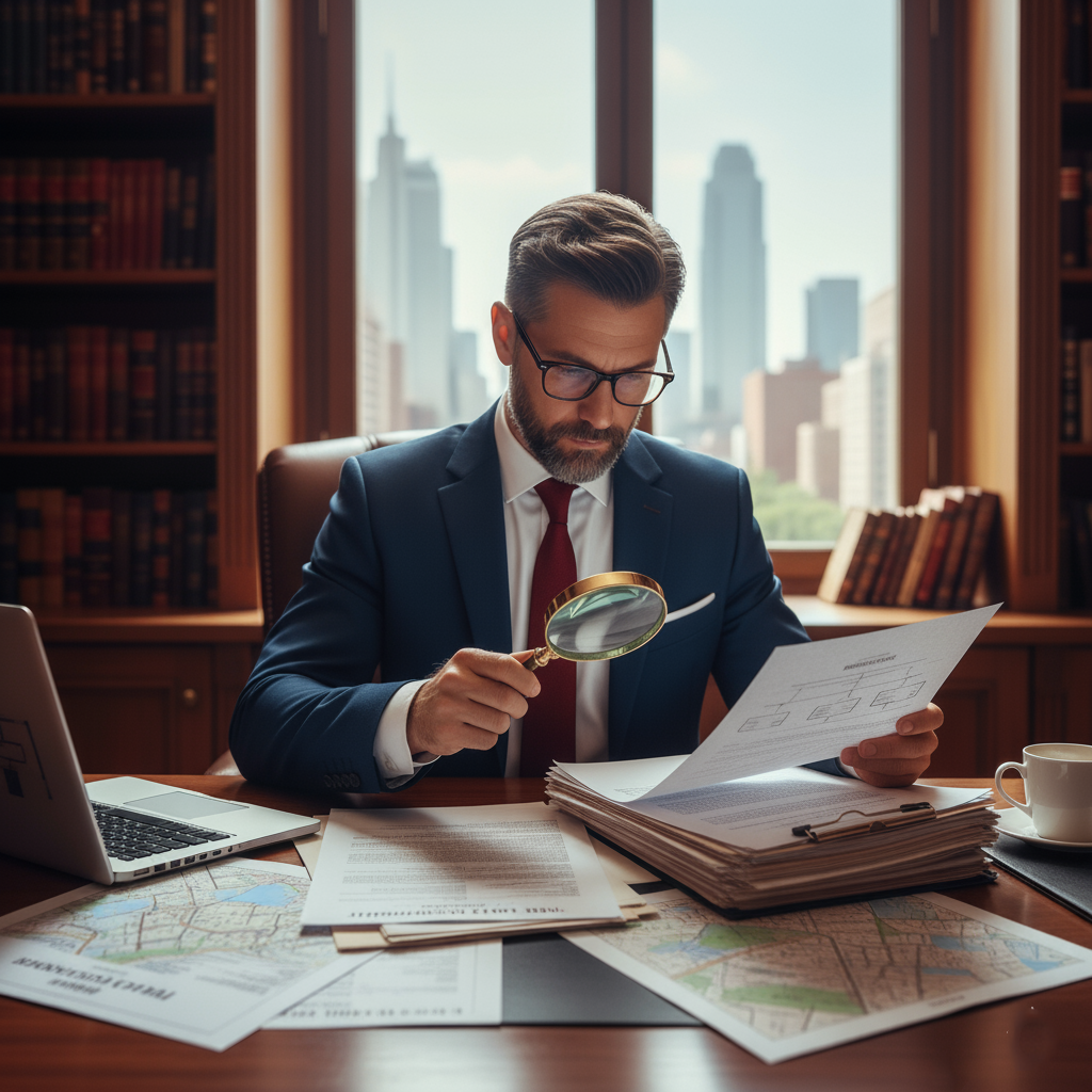 Consultant reviewing property documents